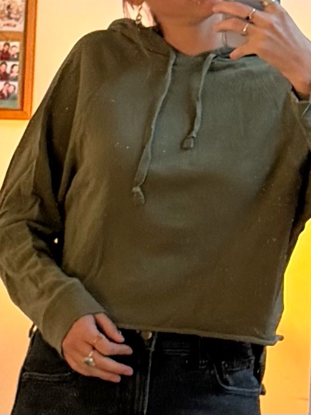 Cropped Olive Green Hoodie Sweatshirt